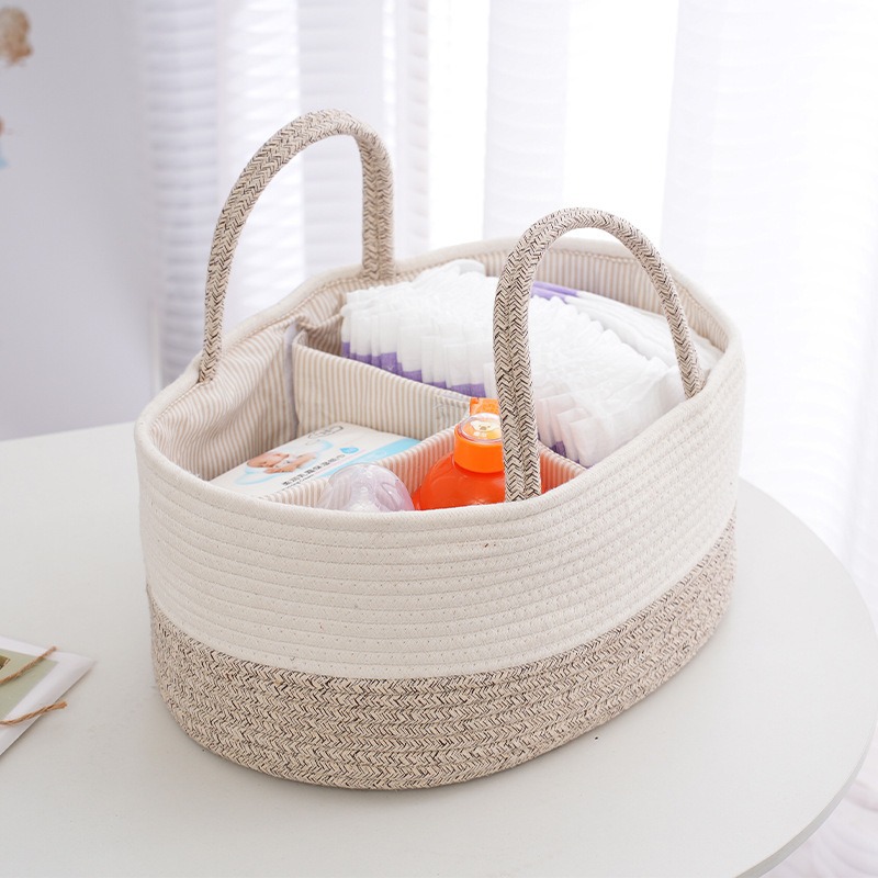 Backpack Diaper Bag - ตะกร้าเก็บของอเนกประสงค์แบบพับได้ ทำจากเชือกฝ้าย สำหรับใส่ผ้าอ้อมเด็ก กระเป๋าแม่แบบพกพา ใส่ขวดนม ของเล่นเด็ก